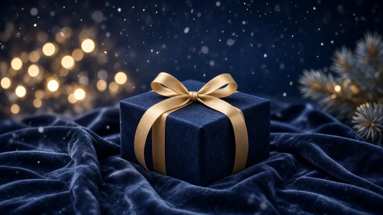 Nachtblaues Geschenk mit goldener Schleife